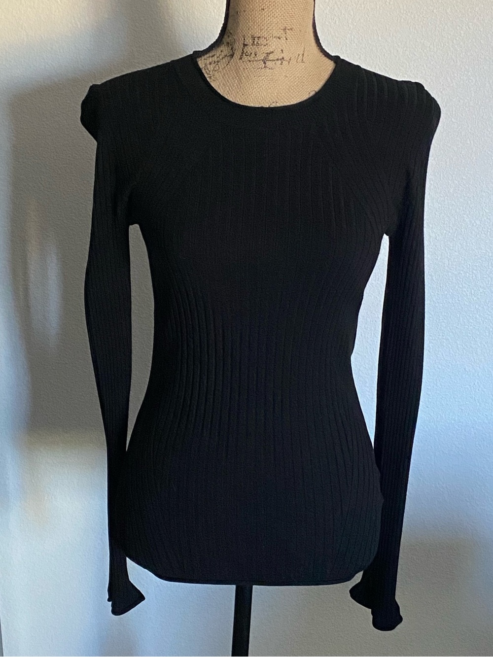 Philosophy Classic Ribbed Long-Sleeve Sweater Top - Black, Sz M